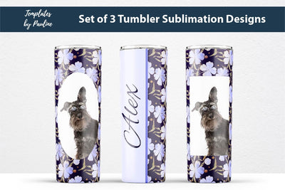Set of 3 Seamless Blue Leaves Photo Tumbler Wraps for Sublimation Sublimation Templates by Pauline 