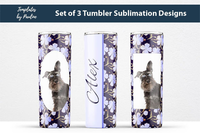 Set of 3 Seamless Blue Leaves Photo Tumbler Wraps for Sublimation Sublimation Templates by Pauline 