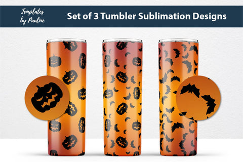 Set of 3 Seamless Halloween Pumpkin Sublimation Wraps for 20 oz Skinny Tumbler Sublimation Templates by Pauline 