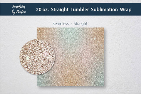 Set of 3 Teal Beige Glitter Seamless Sublimation Wraps, 20 oz Skinny Tumbler Sublimation Templates by Pauline 