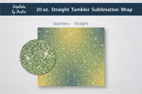 Set of 3 Yellow Green Glitter Seamless Sublimation Wraps, 20 oz Skinny Tumbler Sublimation Templates by Pauline 
