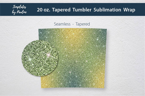 Set of 3 Yellow Green Glitter Seamless Sublimation Wraps, 20 oz Skinny Tumbler Sublimation Templates by Pauline 