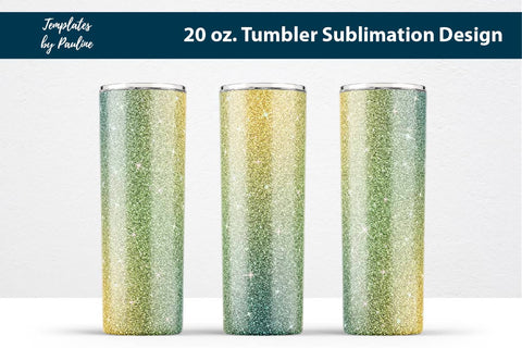 Set of 3 Yellow Green Glitter Seamless Sublimation Wraps, 20 oz Skinny Tumbler Sublimation Templates by Pauline 