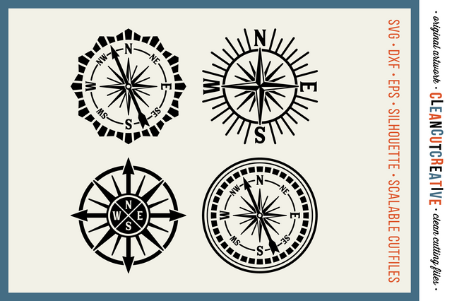 Set of 4 retro Compasses for travel adventure SVG crafts SVG CleanCutCreative 
