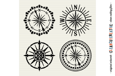 Set of 4 retro Compasses for travel adventure SVG crafts SVG CleanCutCreative 