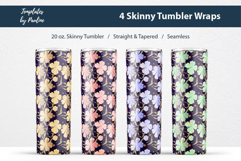 Set of 4 Seamless Watercolor 4-leaf Clover Sublimation Tumbler Wraps Sublimation Templates by Pauline 