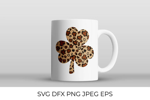 Set of 4 Shamrock or clover leaves made of Leopard print, buffalo plaid, arabesque tile SVG LaBelezoka 
