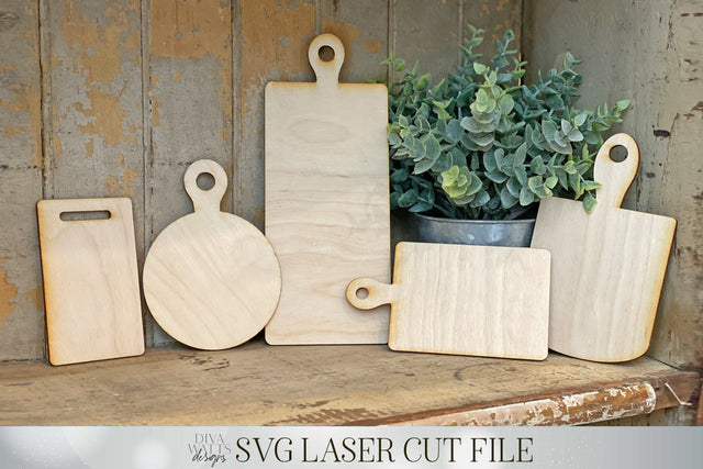 Set of 5 Cutting Boards for Laser Cutting Machine | Tested with Glowforge | SVG File | Tiered Tray Decor and More! SVG Diva Watts Designs 