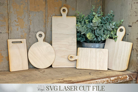 Set of 5 Cutting Boards for Laser Cutting Machine | Tested with Glowforge | SVG File | Tiered Tray Decor and More! SVG Diva Watts Designs 