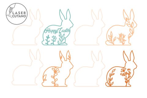 SET OF 5 EASTER RABBITS Multilayer Laser Cut Designs, Mandala, Round Sign SVG, 3D Designs, Mini Design Bundles, Multilayer Laser Cut Files SVG LaserCutano 