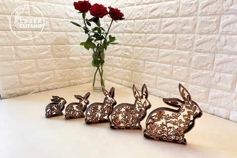 SET OF 5 EASTER RABBITS Multilayer Laser Cut Designs, Mandala, Round Sign SVG, 3D Designs, Mini Design Bundles, Multilayer Laser Cut Files SVG LaserCutano 