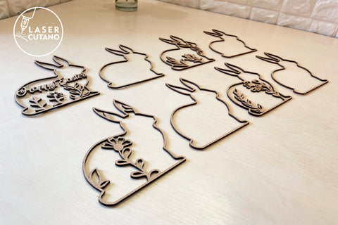 SET OF 5 EASTER RABBITS Multilayer Laser Cut Designs, Mandala, Round Sign SVG, 3D Designs, Mini Design Bundles, Multilayer Laser Cut Files SVG LaserCutano 