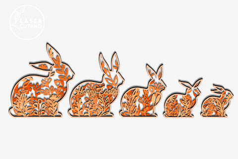 SET OF 5 EASTER RABBITS Multilayer Laser Cut Designs, Mandala, Round Sign SVG, 3D Designs, Mini Design Bundles, Multilayer Laser Cut Files SVG LaserCutano 