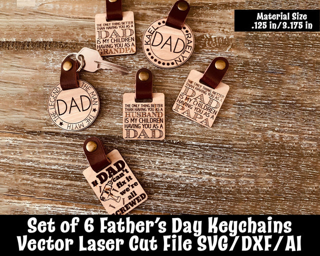 Set of 6 Father's Day Key Chain Set Laser Cut File SVG Design Shark 