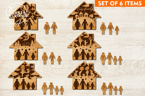 Set of 6 Home Key Holder Laser Cut Files, SVG, Keychain, Multilayer Laser Cut Files, Mandala, Round Sign SVG, 3D Designs, Mini Design Bundles SVG LaserCutano 