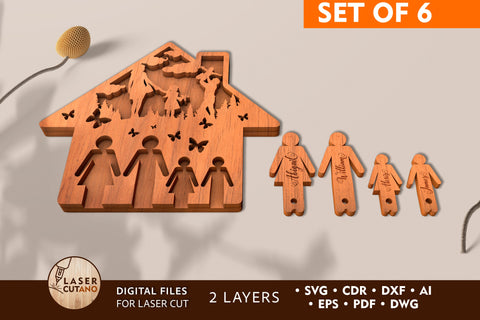 Set of 6 Home Key Holder Laser Cut Files, SVG, Keychain, Multilayer Laser Cut Files, Mandala, Round Sign SVG, 3D Designs, Mini Design Bundles SVG LaserCutano 