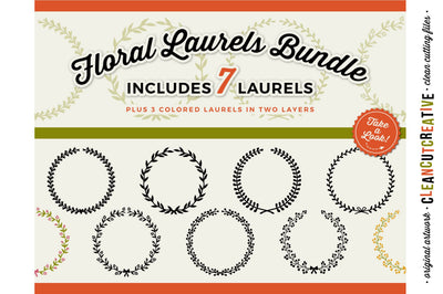 Set of 7 Floral Laurels - floral leaf circle frames - SVG cut files SVG CleanCutCreative 