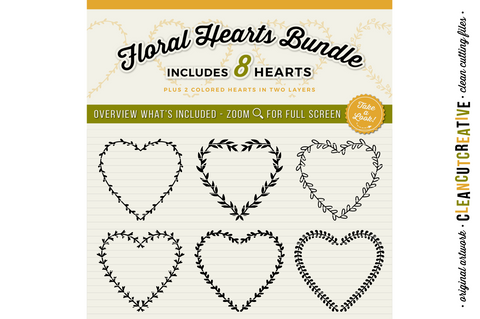 Set of 8 Floral Hearts - floral leaf heart frames - SVG cut files SVG CleanCutCreative 