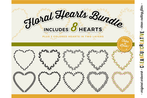 Set of 8 Floral Hearts - floral leaf heart frames - SVG cut files SVG CleanCutCreative 