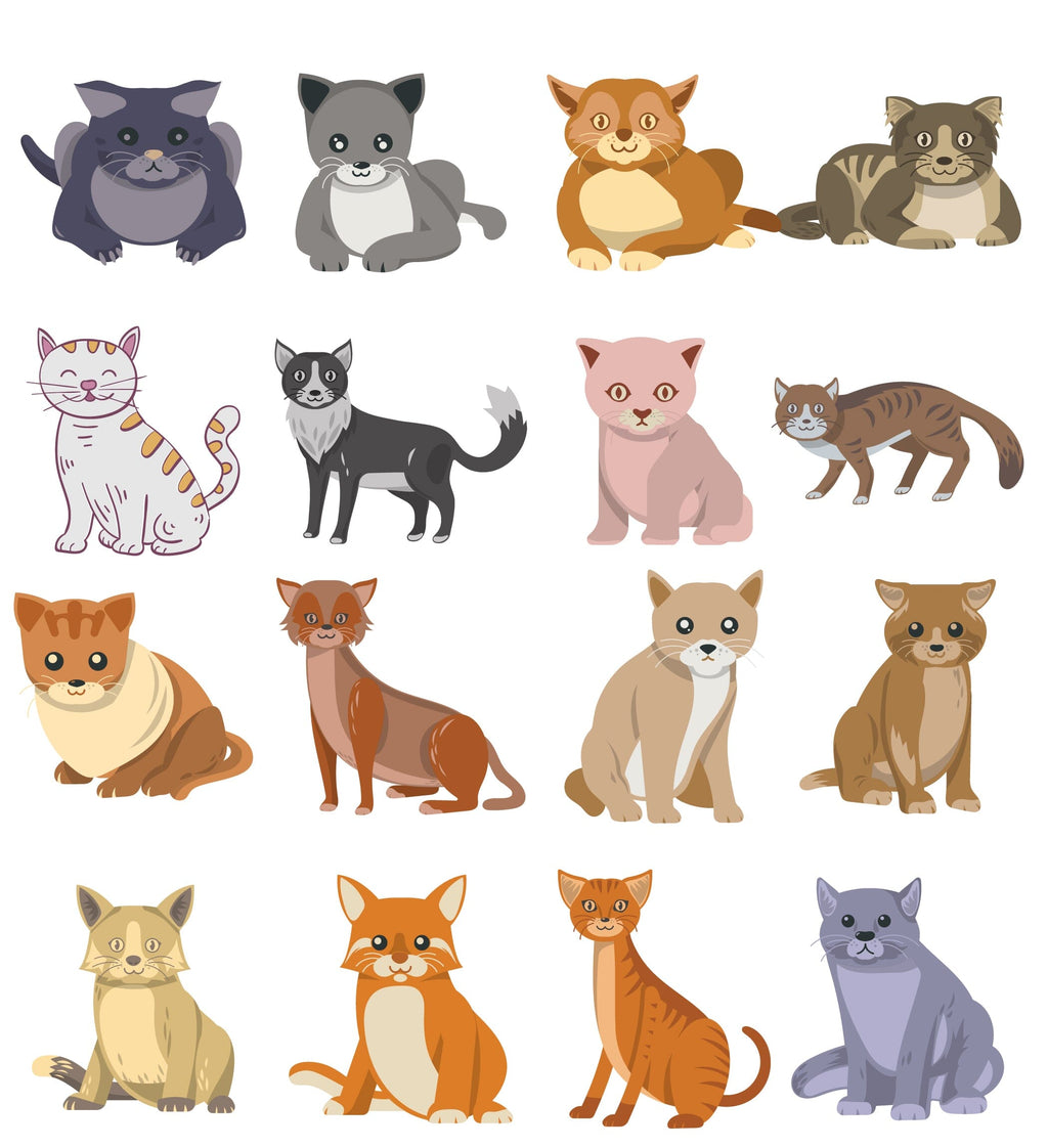 Set of cute cartoon kitties or cats with different colors and styles ...