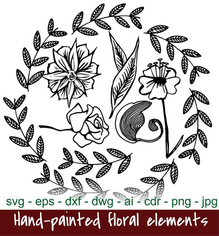 Set of hand-painted Flowers and Leaves SVG VectorSVGdesign 