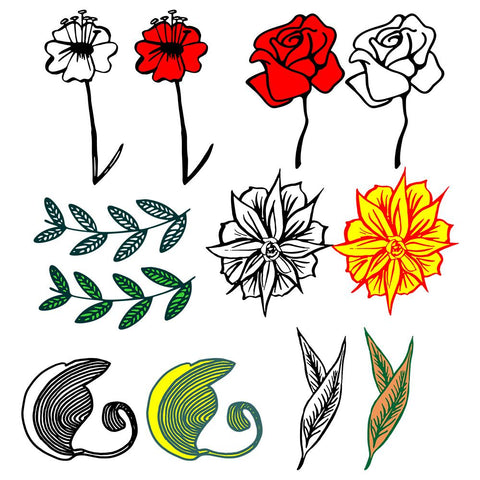 Set of hand-painted Flowers and Leaves SVG VectorSVGdesign 