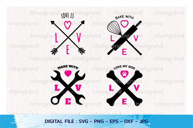 set of love heart with tool Silhouette, PNG SVG File, Digital Download SVG nhongrand 
