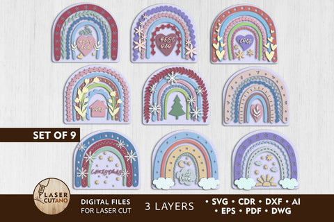 SET of RAINBOWS Multilayer Laser Cut Files, Mandala, Round SVG, 3D Designs, Mini Design Bundles SVG LaserCutano 
