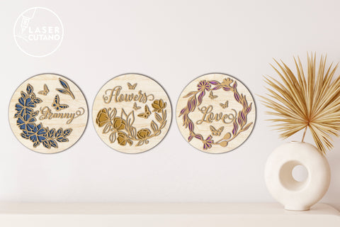 Set of Signs Multilayer Laser Cut Files, Mandala, Round Sign SVG, 3D Designs, Mini Design Bundles SVG LaserCutano 