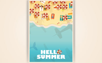 Set of summer travel flyers with beach items and wave. Top view. Vector illustration SVG naemmiah021 
