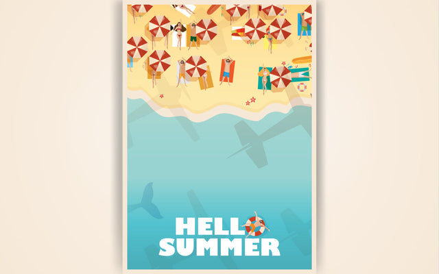 Set of summer travel flyers with beach items and wave. Top view. Vector illustration SVG naemmiah021 