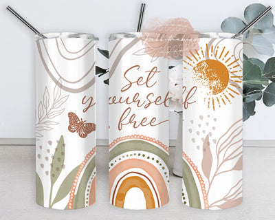 Set Your Self Free Tumbler Design, Affirmations 20oz Skinny Tumbler, Self Love Quote Tumbler Png, Boho Rainbow Design Png, Instant Download Sublimation Rabbitmakies 