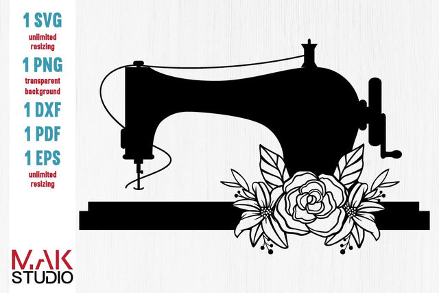 Sewing machine svg, Sewing machine dxf, Sewing machine cut file, Floral sewing svg, Floral sewing dxf, Vintage sewing svg SVG MAKStudion 