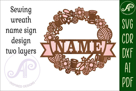 Sewing name wreath sign svg laser cut template SVG APInspireddesigns 