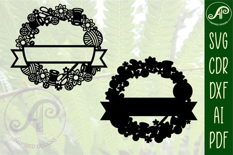 Sewing name wreath sign svg laser cut template SVG APInspireddesigns 