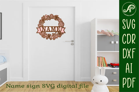 Sewing name wreath sign svg laser cut template SVG APInspireddesigns 