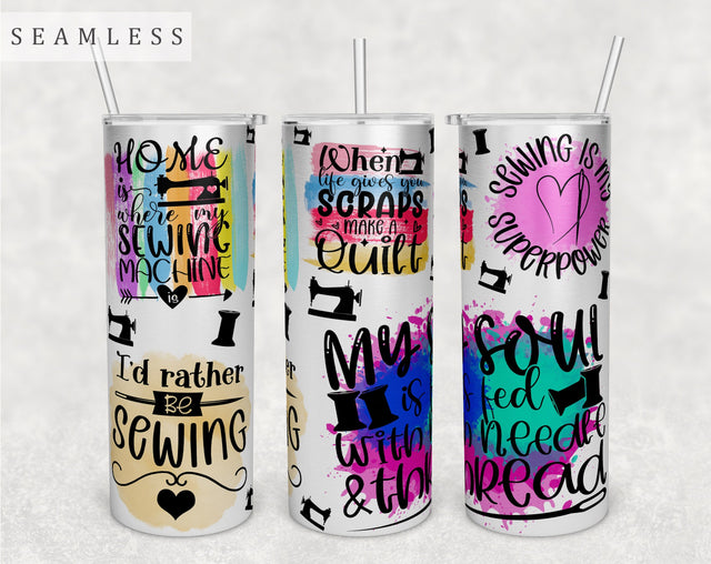 Sewing Quotes Tumbler Wrap, 20 Oz Skinny Tumbler Sublimation Design, Seamless Sewing Sayings Tumbler PNG Sublimation HappyDesignStudio 