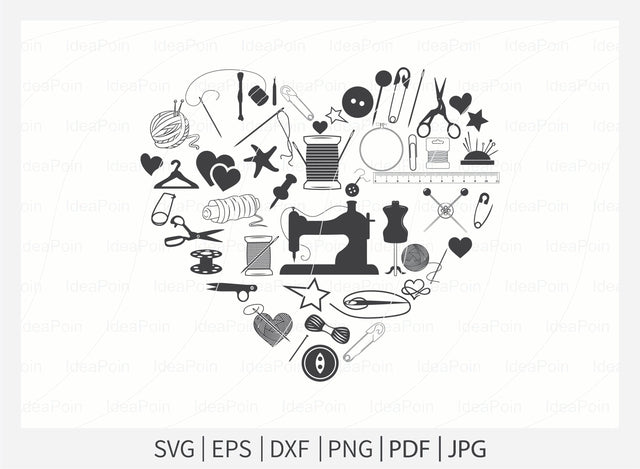 Sewing svg, I love Quilting, Quilting Sewing Heart svg, Quilting lover svg, Sewing Equipment Heart Arrangement svg, sewing heart SVG Dinvect 