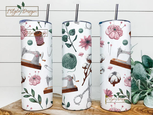 Sewing Tumbler Png Wrap sublimation design,20oz Skinny Sublimation,Photo tumbler sublimation design download, waterslide full wrap Sublimation iStyleDesign 
