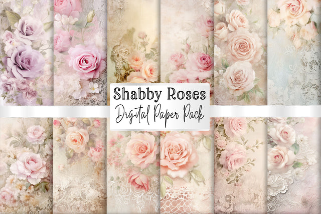 Shabby Rose Scrapbook Papers, Floral Junk Journal Background Sublimation BijouBay 