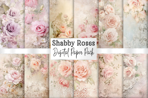 Shabby Rose Scrapbook Papers, Floral Junk Journal Background Sublimation BijouBay 