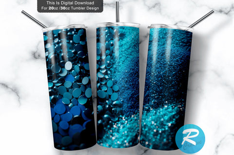 Shades of Blue Glitter 20 oz / 30 oz Tumbler PNG Sublimation Regulrcrative 