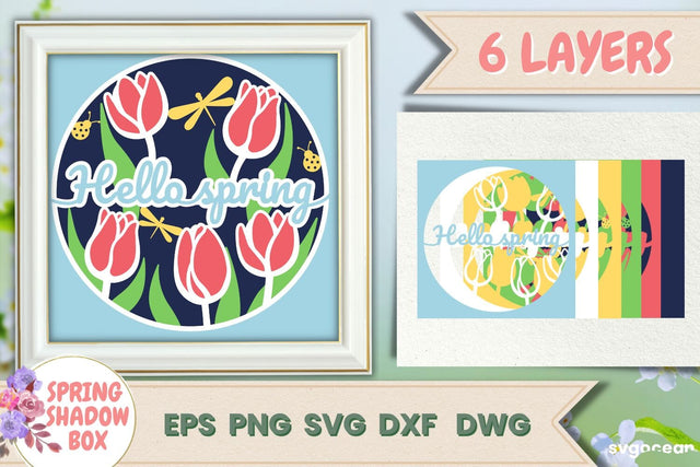 Shadow Box Hello Spring | 3D Layered SVG | Lightbox SVG SvgOcean 
