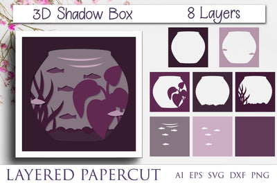 Shadow box with aquarium svg, 3d layered decor, Papercut template 3D Paper AnastasiyaArtDesign 