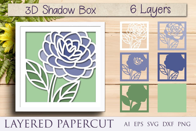 Shadow box with flower papercut svg, 3d layered laser cut decor 3D Paper AnastasiyaArtDesign 