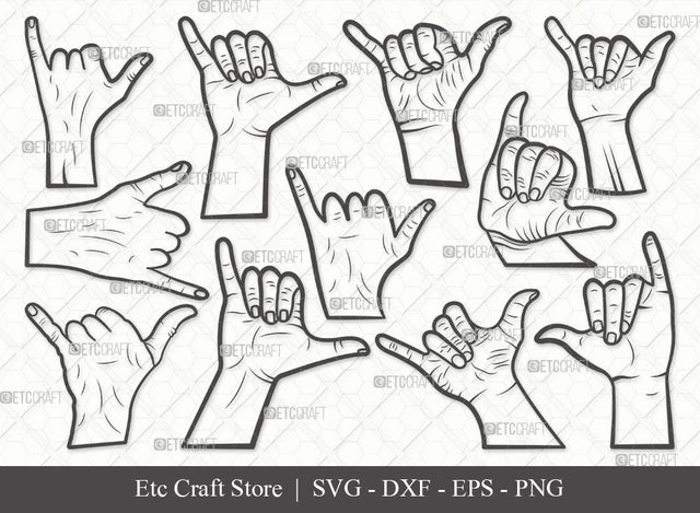 Shaka Brah Outline SVG Cut File | Hang Loose Svg | Hands Svg | Finger Svg | Bundle SVG ETC Craft 