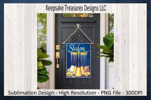 Shalom Garden Flag Template, Hanukkah Door Sign, Shalom Door Flag, Sublimation PNG Design, Wreath Attachment, Digital Download Sublimation Keepsake Treasures Designs LLC. 