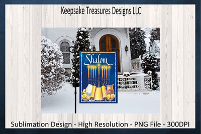 Shalom Garden Flag Template, Hanukkah Door Sign, Shalom Door Flag, Sublimation PNG Design, Wreath Attachment, Digital Download Sublimation Keepsake Treasures Designs LLC. 