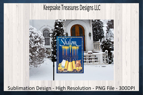 Shalom Garden Flag Template, Hanukkah Door Sign, Shalom Door Flag, Sublimation PNG Design, Wreath Attachment, Digital Download Sublimation Keepsake Treasures Designs LLC. 