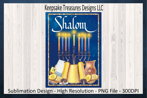 Shalom Garden Flag Template, Hanukkah Door Sign, Shalom Door Flag, Sublimation PNG Design, Wreath Attachment, Digital Download Sublimation Keepsake Treasures Designs LLC. 